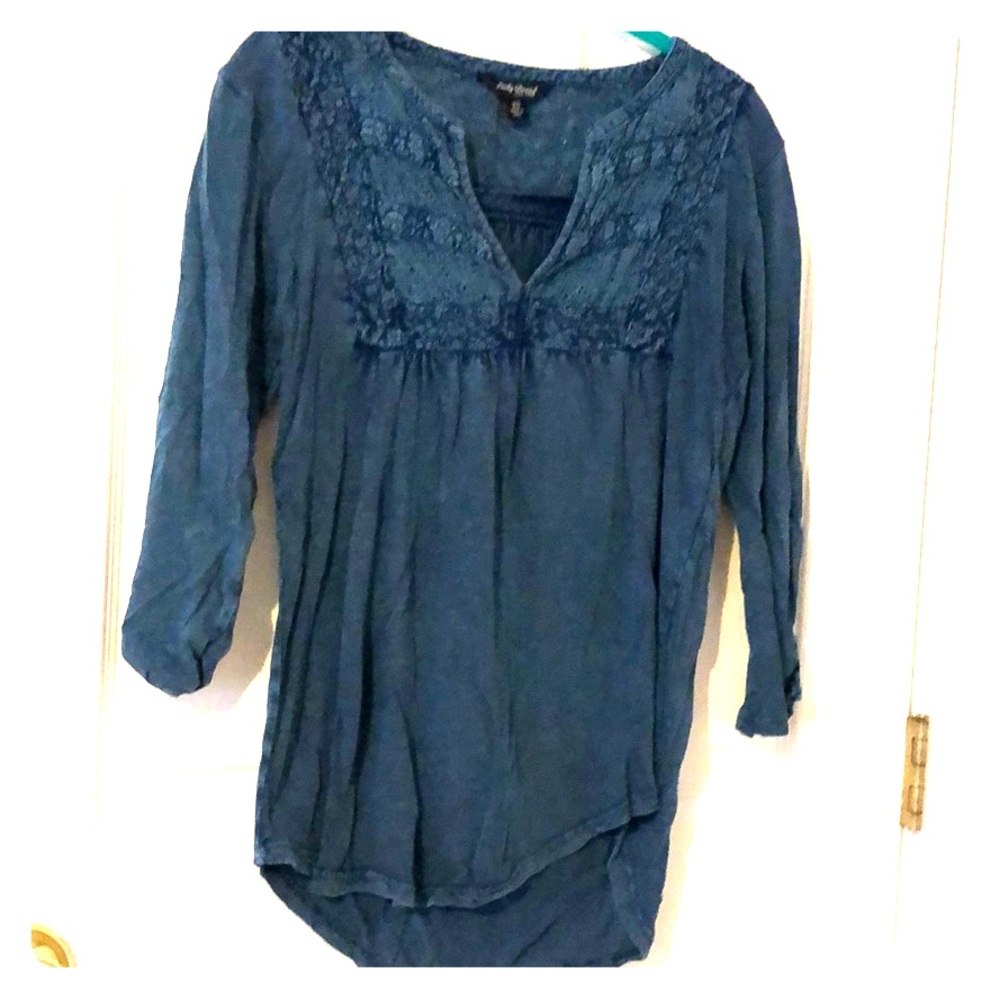 Lucky Brand teal high-low 3/4 sleeve blouse